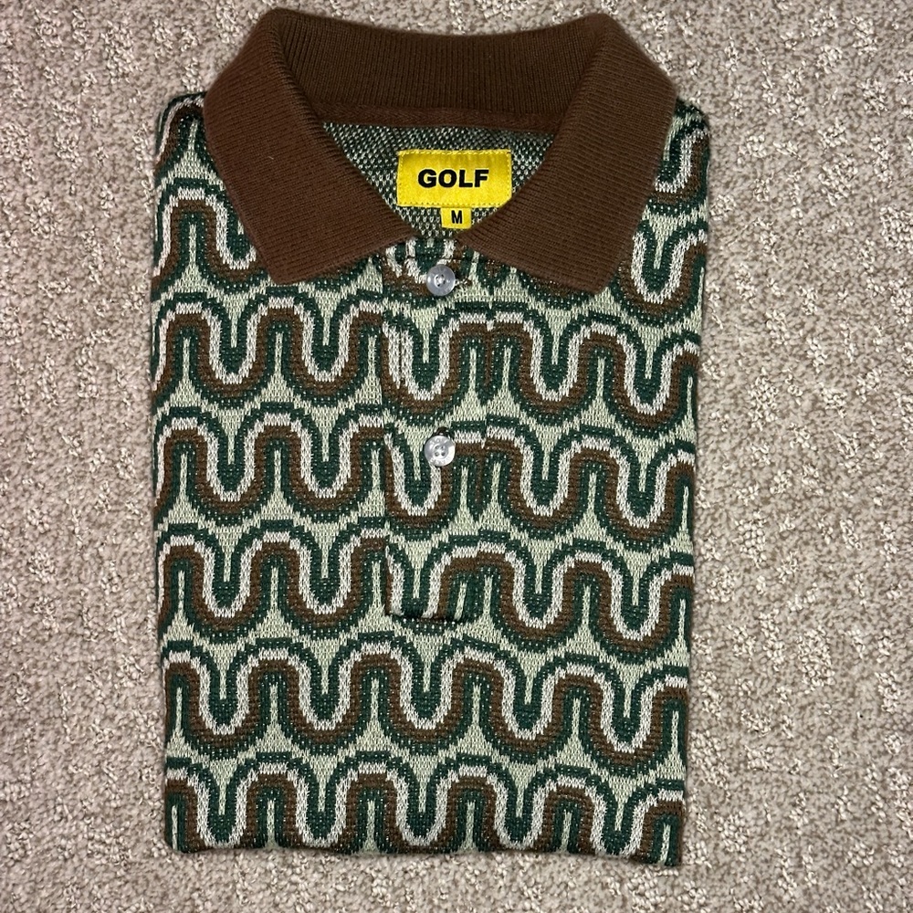 GOLF WANG Stripe Knit Polo 'Green Combo medium